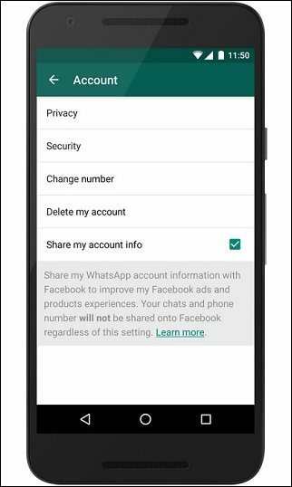 Förhindra att WhatsApp delar kontaktinformation med Facebook