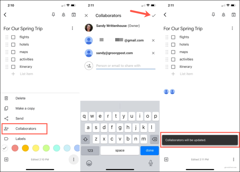 Lägg till en samarbetspartner för att dela anteckningar i Google Keep Mobile
