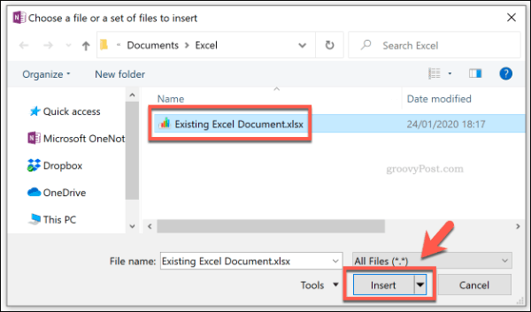 Lägga till en Excel-fil som filbilaga i OneNote