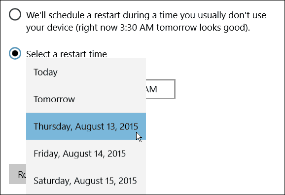 Planera omstartdag Windows 10