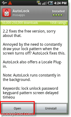 öppna Android autolock-appen