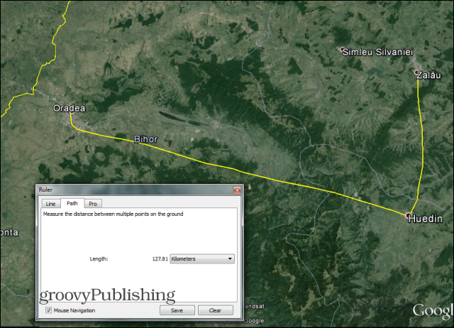Google Earth linjal i användning sökväg
