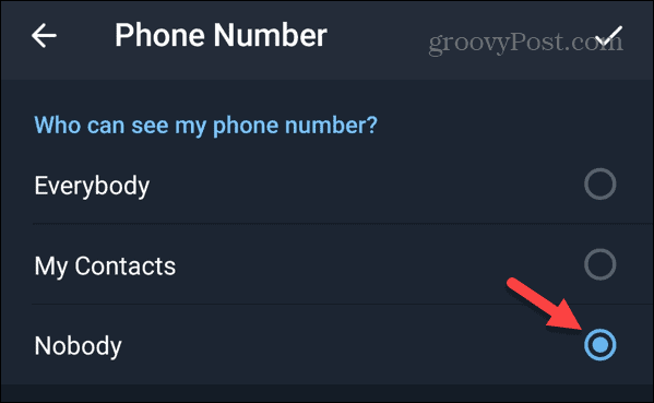 Ingen kan se mitt telefonnummer på Telegram på Android