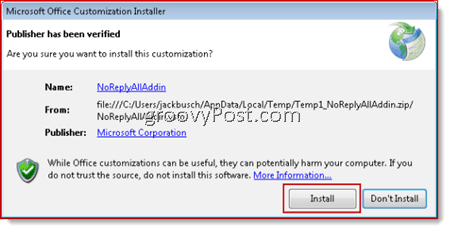 Installerar NoReplyAll i Outlook 2010
