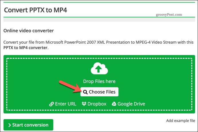 Ladda upp en fil för konvertering från PPTX till video online