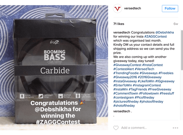 Var noga med att tillkännage vinnaren av din Instagram-selfie-tävling.