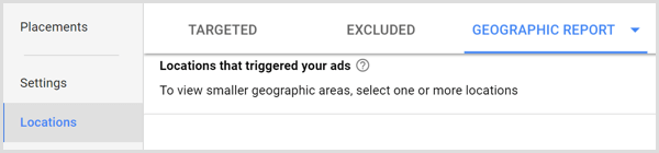 Google Adwords flik för geografisk rapport