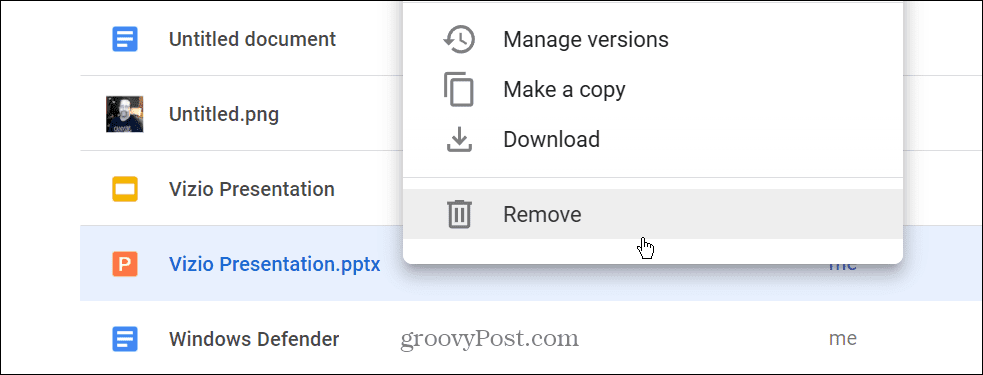 Ta bort PPTX-fil från Google Drive