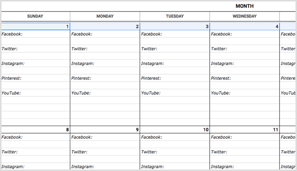 sociala medier kalendermall