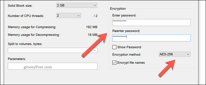 Krypteringsmetoder för en 7zip-arkivfil i Windows 10