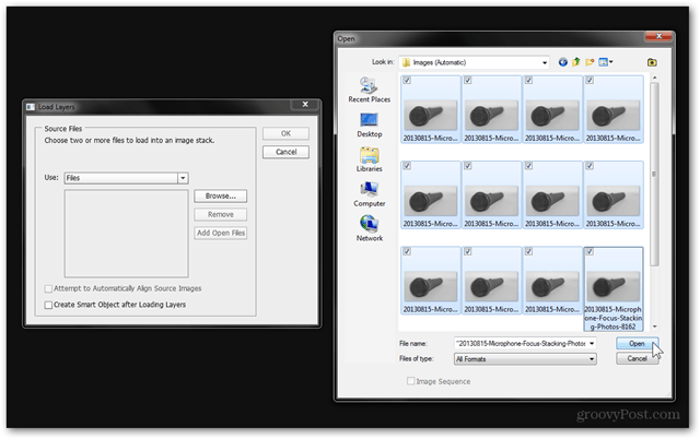 Photoshop fotograferingshandledning utvidga dof load images fokus stapling stack