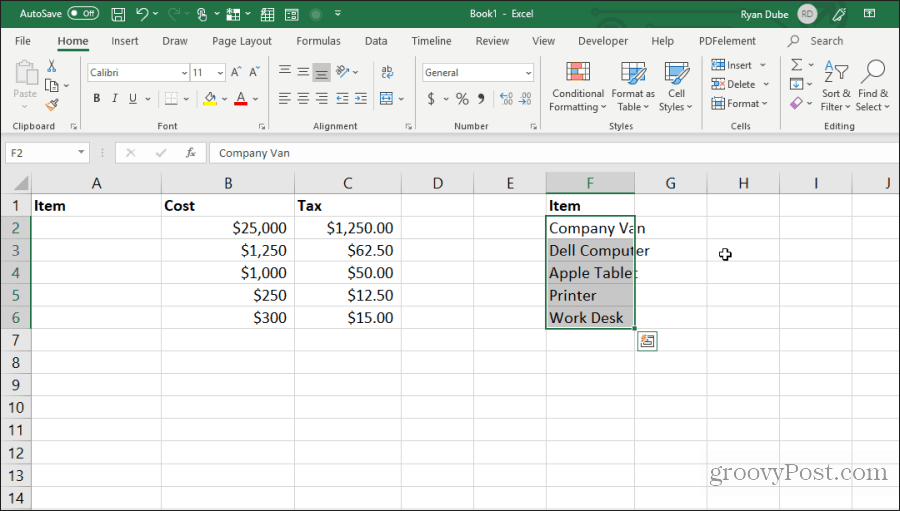 rörliga celler i Excel