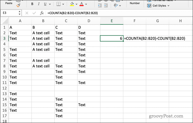 Använda COUNTA-formeln i Excel