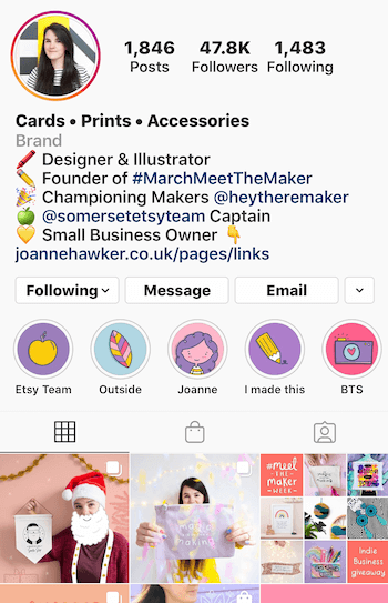 exempel på Instagram-affärskonto bio med emojis