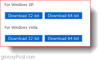 Windows XP och Windows Vista 32-bitars och 64-bitars nedladdningar