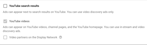 Så här ställer du in en YouTube-annonskampanj, steg 11, ställer in nätverksvisningsalternativ
