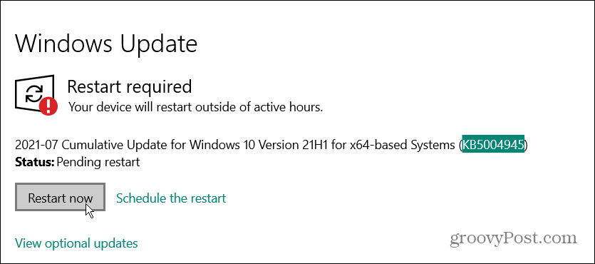 starta om Windows 10 nöduppdatering