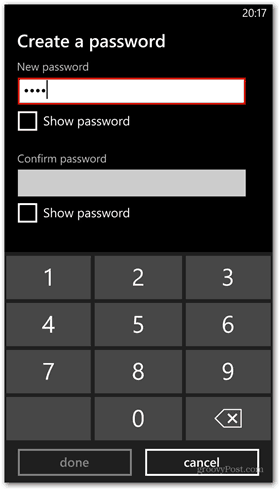 Windows Phone 8 anpassar lösenord för låsskärm