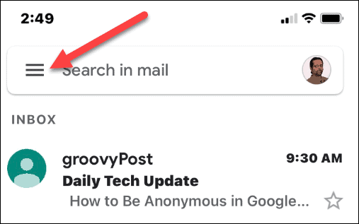 Gmail-inställningsmeny