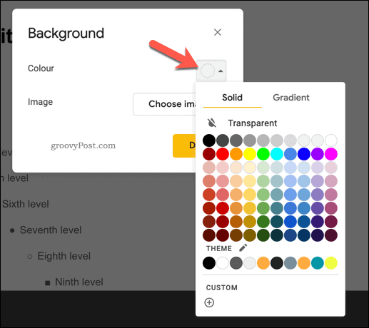 Lägga till en bakgrundsfärg till en huvudbild i Google Presentationer