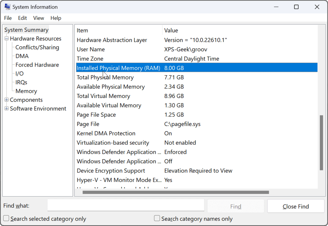 kontrollera RAM-information på Windows 11