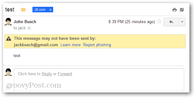 Det här meddelandet kanske inte har skickats med phishing-rapporter
