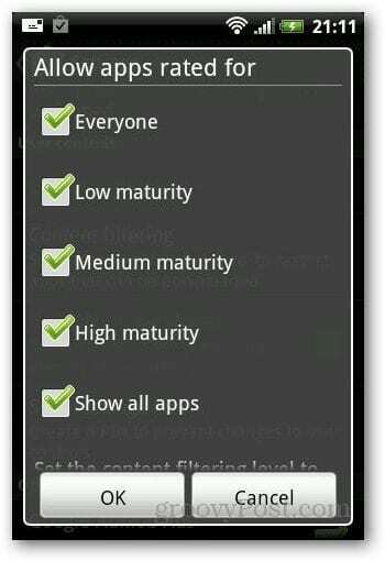Inaktivera köp Android 3