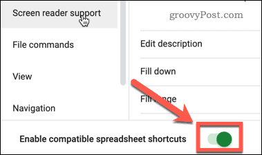 kortkommandon google sheets