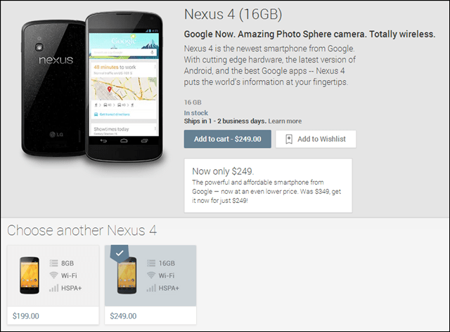 Google rabatterar Nexus 4 Android Smartphone till 199 $