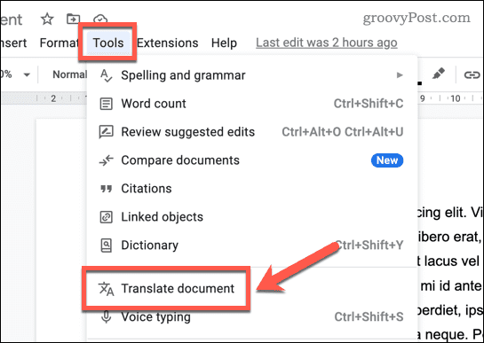 Översätt ett dokument i Google Dokument