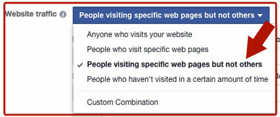 Facebook-annons webbplatsalternativ för inriktning
