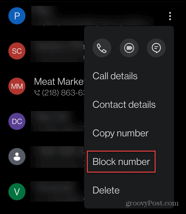 Blockera ett nummer på Android