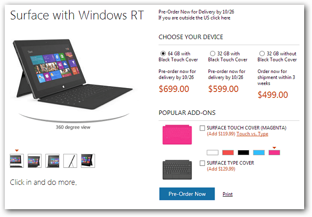 Microsoft tillkännager Surface RT Tablet-prissättning, tillgänglig för förbeställning