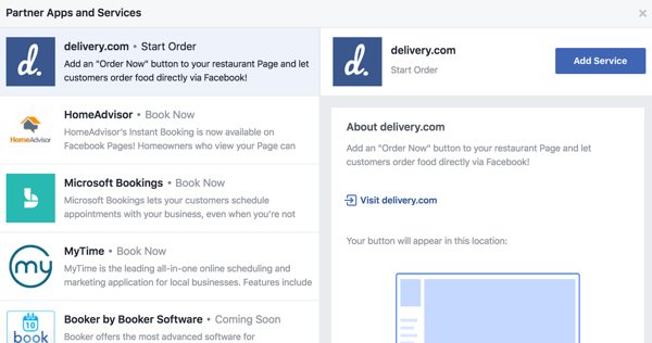 Visa alla tillgängliga Facebook-partnerappar och -tjänster, liksom tjänster som kommer snart nedan.