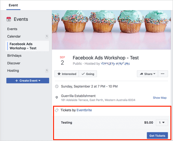 Så här ser Facebook-evenemangssidan ut för dig som administratör.
