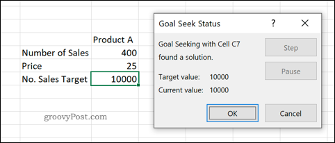 En förhandsgranskning av målsökningsverktyget i Excel