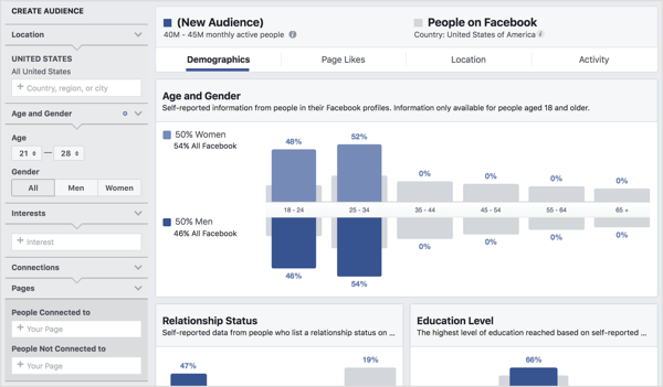 Avslöja detaljer om målgruppssegment med hjälp av Facebook Audience Insights.