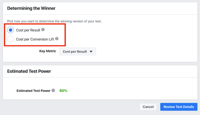 Bestämning av vinnaravsnittet i A / B-test för Facebook-experiment