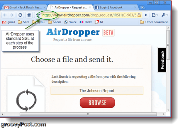 Dropbox Airdropper-bildskärmbild - välj en fil