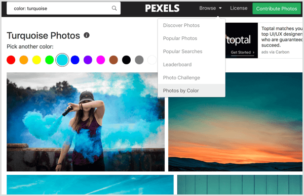 Pexels sorterar foton efter färg