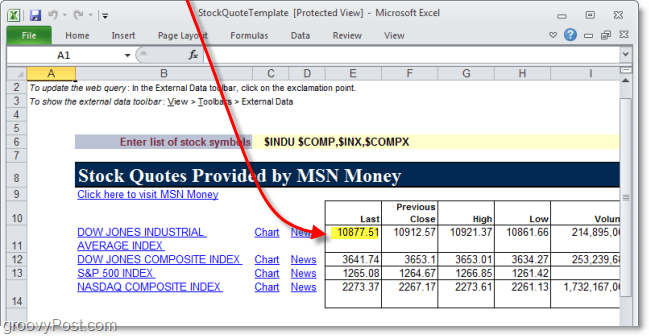 använda webbdata i Excel 2010 för att spåra aktiekurser