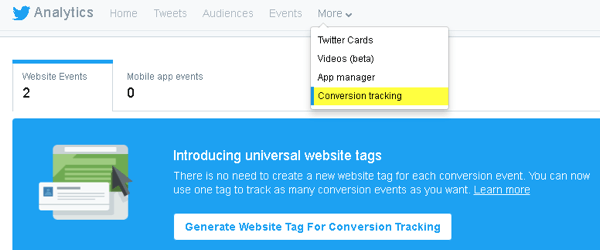 Med Twitter kan du lägga till kod på din webbplats för omvandlingsspårning och skapa skräddarsydda målgrupper.