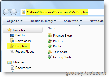 Windows Explorer Dropbox-sökväg