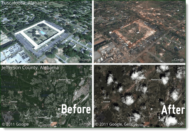 Se After Affects of the recent Alabama Tornadoes via Google Earths Picasa