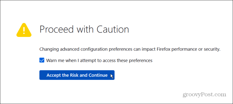 acceptera om config risk firefox