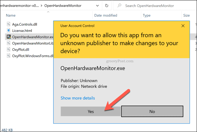 Windows 10 UAC-varning för Open Hardware Monitor