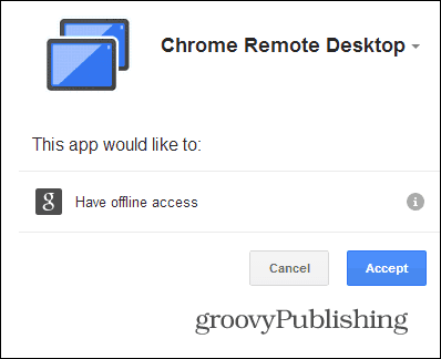 Chrome Remote Desktop PC auktoriserar