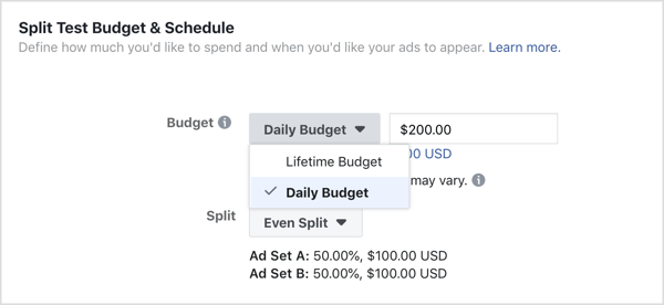 Välj Daglig budget för annonsbudgeten