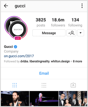 Instagram Live-sändningsindikator på profilen