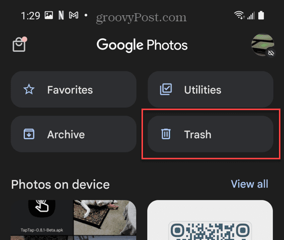Papperskorgen-knapp Google Foton